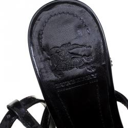 Pre Owned Burberry Black Leather Maison Studded Heel Ankle Strap Sandals Size 38.5