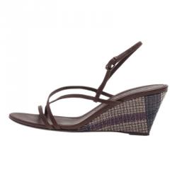 مملوكة مسبقًا Burberry Brown Leather Strappy Wedges Size 38.5