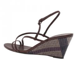 مملوكة مسبقًا Burberry Brown Leather Strappy Wedges Size 38.5