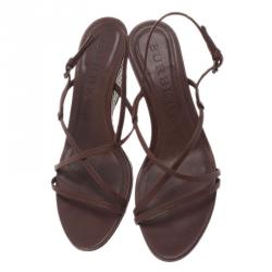 مملوكة مسبقًا Burberry Brown Leather Strappy Wedges Size 38.5