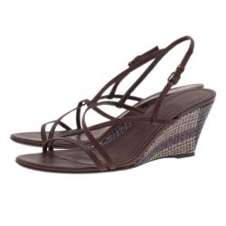 مملوكة مسبقًا Burberry Brown Leather Strappy Wedges Size 38.5