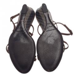 مملوكة مسبقًا Burberry Brown Leather Strappy Wedges Size 38.5