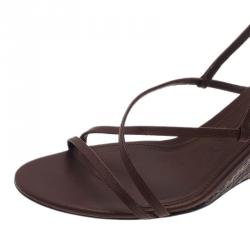مملوكة مسبقًا Burberry Brown Leather Strappy Wedges Size 38.5