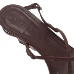 مملوكة مسبقًا Burberry Brown Leather Strappy Wedges Size 38.5