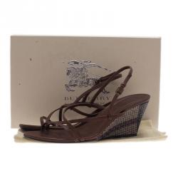 مملوكة مسبقًا Burberry Brown Leather Strappy Wedges Size 38.5