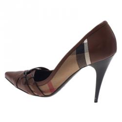 مملوكة  مسبقًا Burberry Brown Leather Novacheck Pointed Toe Buckle Pumps Size 39