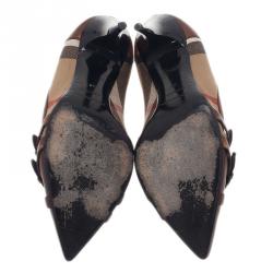 مملوكة مسبقًا Burberry Brown Leather Novacheck Pointed Toe Buckle Pumps Size 39