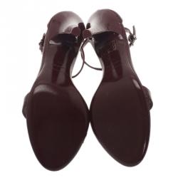 Pre Owned Burberry Burgundy Patent Leather Ruffle Sandals Size 38 