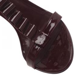 Pre Owned Burberry Burgundy Patent Leather Ruffle Sandals Size 38 