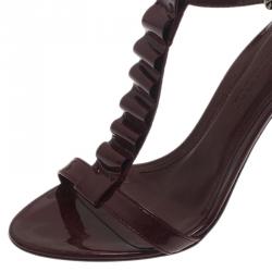 Pre Owned Burberry Burgundy Patent Leather Ruffle Sandals Size 38 
