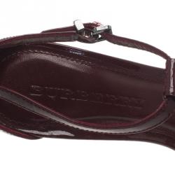 Pre Owned Burberry Burgundy Patent Leather Ruffle Sandals Size 38 