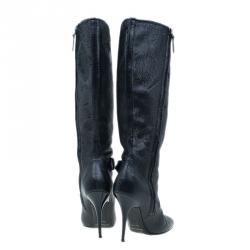 مملوكة مسبقًا بوت ركبة بربري بإبزيم كعب جاكارد أسود مقاس 36.5