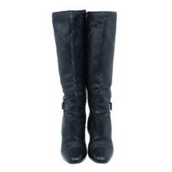 مملوكة مسبقًا بوت ركبة بربري بإبزيم كعب جاكارد أسود مقاس 36.5