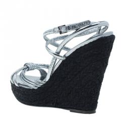 Pre Owned Burberry Silver Knotted Leather Espadrille Wedge Sandals Size 39