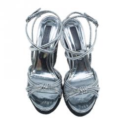 Pre Owned Burberry Silver Knotted Leather Espadrille Wedge Sandals Size 39