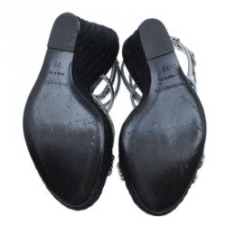 Pre Owned Burberry Silver Knotted Leather Espadrille Wedge Sandals Size 39