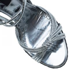 Pre Owned Burberry Silver Knotted Leather Espadrille Wedge Sandals Size 39