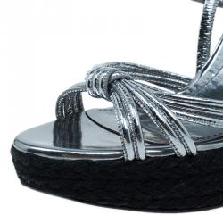 Pre Owned Burberry Silver Knotted Leather Espadrille Wedge Sandals Size 39
