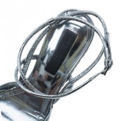 Pre Owned Burberry Silver Knotted Leather Espadrille Wedge Sandals Size 39