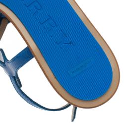 مملوكة مسبقًا Burberry Blue Leather Flower Detail Ankle Strap Flat Sandals Size 38