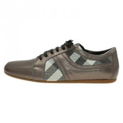 Pre Owned Burberry Metallic Leather and Novacheck Canvas Sneakers Size 37