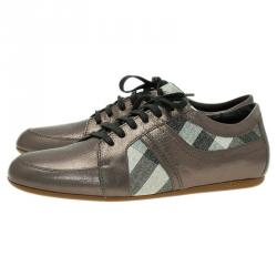 Pre Owned Burberry Metallic Leather and Novacheck Canvas Sneakers Size 37