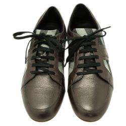 Pre Owned Burberry Metallic Leather and Novacheck Canvas Sneakers Size 37