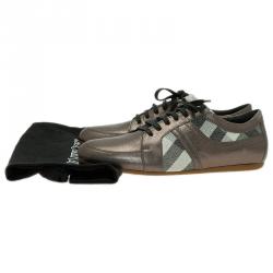 Pre Owned Burberry Metallic Leather and Novacheck Canvas Sneakers Size 37