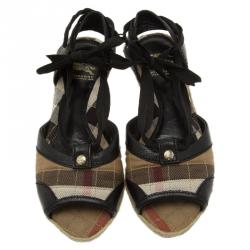 مملوكة مسبقًا صندل فلات بربري كانفاس نوفاتشيك و جلد برباط رافية مقاس 36