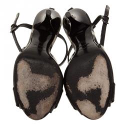 مملوكة مسبقًا Burberry Black Leather Brit Check Buckle Detail Strappy Sandals Size 36