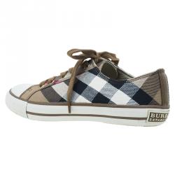 Pre Owned Burberry Beige Novacheck Canvas and Leather Sneakers Size 38
