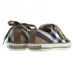 Pre Owned Burberry Beige Novacheck Canvas and Leather Sneakers Size 38