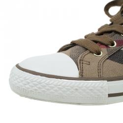 Pre Owned Burberry Beige Novacheck Canvas and Leather Sneakers Size 38