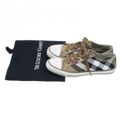 Pre Owned Burberry Beige Novacheck Canvas and Leather Sneakers Size 38