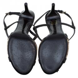 Pre Owned صندل بربري نوفا بشراشيب وسيور متعاكسة جلد بني مقاس 37.5