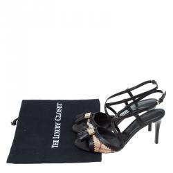 Pre Owned صندل بربري نوفا بشراشيب وسيور متعاكسة جلد بني مقاس 37.5