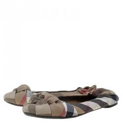 Pre Owned Burberry Brown Canvas Novacheck Knotted Ballet Flats Size 37