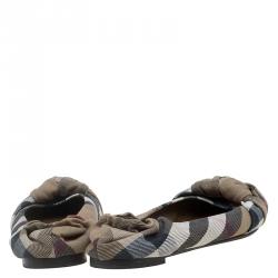 Pre Owned Burberry Brown Canvas Novacheck Knotted Ballet Flats Size 37