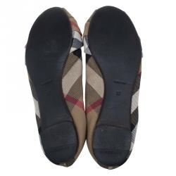 Pre Owned Burberry Brown Canvas Novacheck Knotted Ballet Flats Size 37