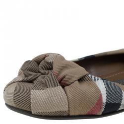 Pre Owned Burberry Brown Canvas Novacheck Knotted Ballet Flats Size 37