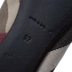 Pre Owned Burberry Brown Canvas Novacheck Knotted Ballet Flats Size 37