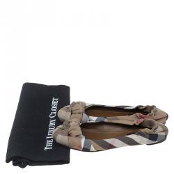 Pre Owned Burberry Brown Canvas Novacheck Knotted Ballet Flats Size 37