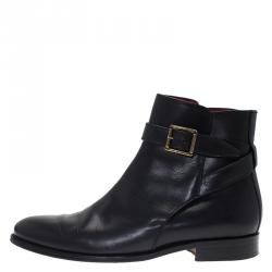 مملوكة مسبقًا Burberry Black Leather Buckle Ankle Boots Size 38.5
