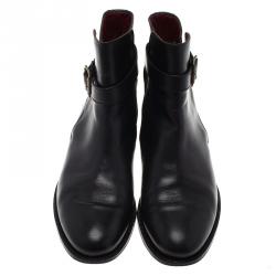 مملوكة مسبقًا Burberry Black Leather Buckle Ankle Boots Size 38.5