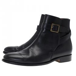 مملوكة مسبقًا Burberry Black Leather Buckle Ankle Boots Size 38.5