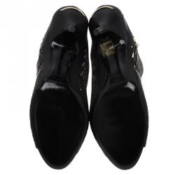 Pre Owned حذاء بوت للكاحل بربري باينتون مقدمة مفتوحة جلد أسود مقاس 38.5