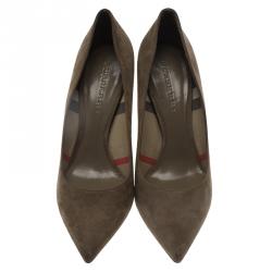 Pre Owned حذاء كعب عالى بربري مودسلي مقدمة مدببة سويدي رصاصي مقاس 40