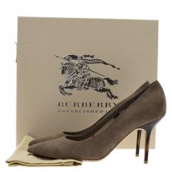 Pre Owned حذاء كعب عالى بربري مودسلي مقدمة مدببة سويدي رصاصي مقاس 40