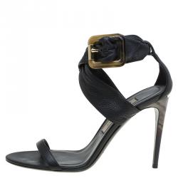 مملوكة مسبقًا Burberry Black Leather Marham Buckle Sandals Size 39