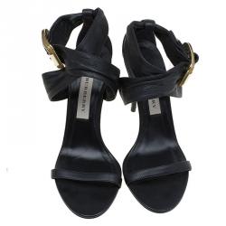 مملوكة مسبقًا Burberry Black Leather Marham Buckle Sandals Size 39